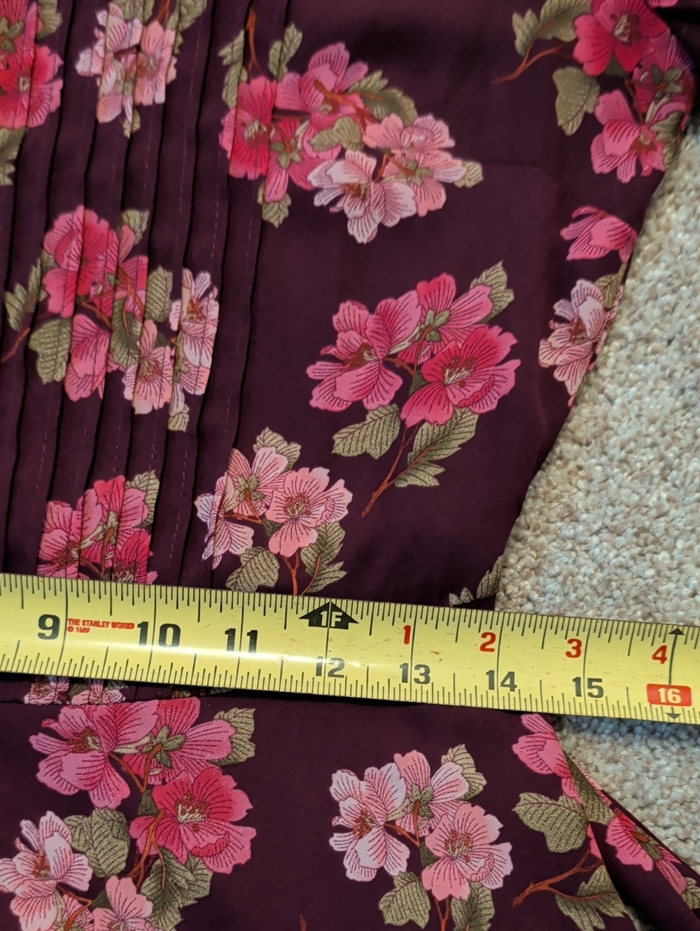 Nanette Lepore Feminine Burgundy Long-Sleeve Floral Pintucked Dress - Picture 9 of 10